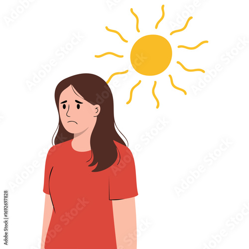 Young woman overheating in high temperature isolated vector illustration on white background
