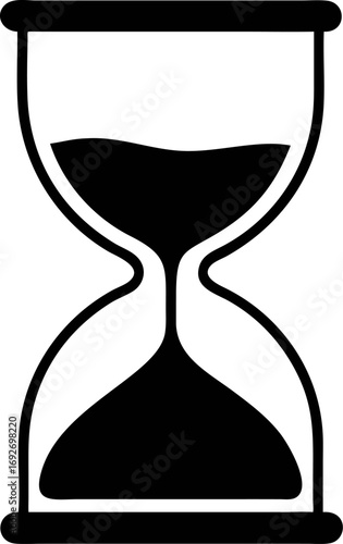 An iconic black and white hourglass silhouette, a classic symbol of time passing, often representing urgency, deadlines, or the measurement of duration