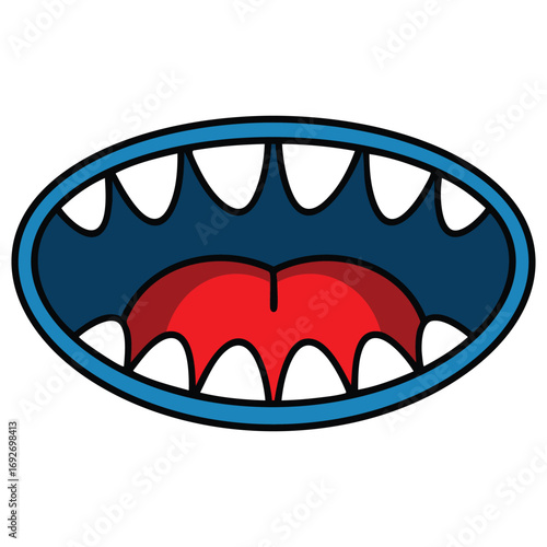 Playful monster faces with mouths sticker isolated vector illustration on white background