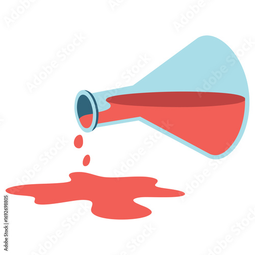 Spilled liquid from erlenmeyer flask isolated vector illustration on white background