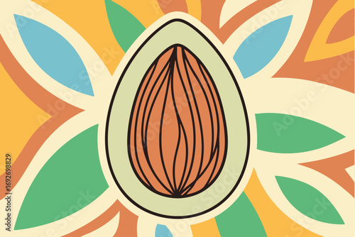 Stylized Almond in a Geometric Floral Pattern seed food