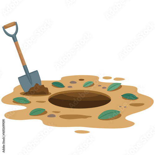 Digging hole grave excavation funeral isolated vector illustration on white background