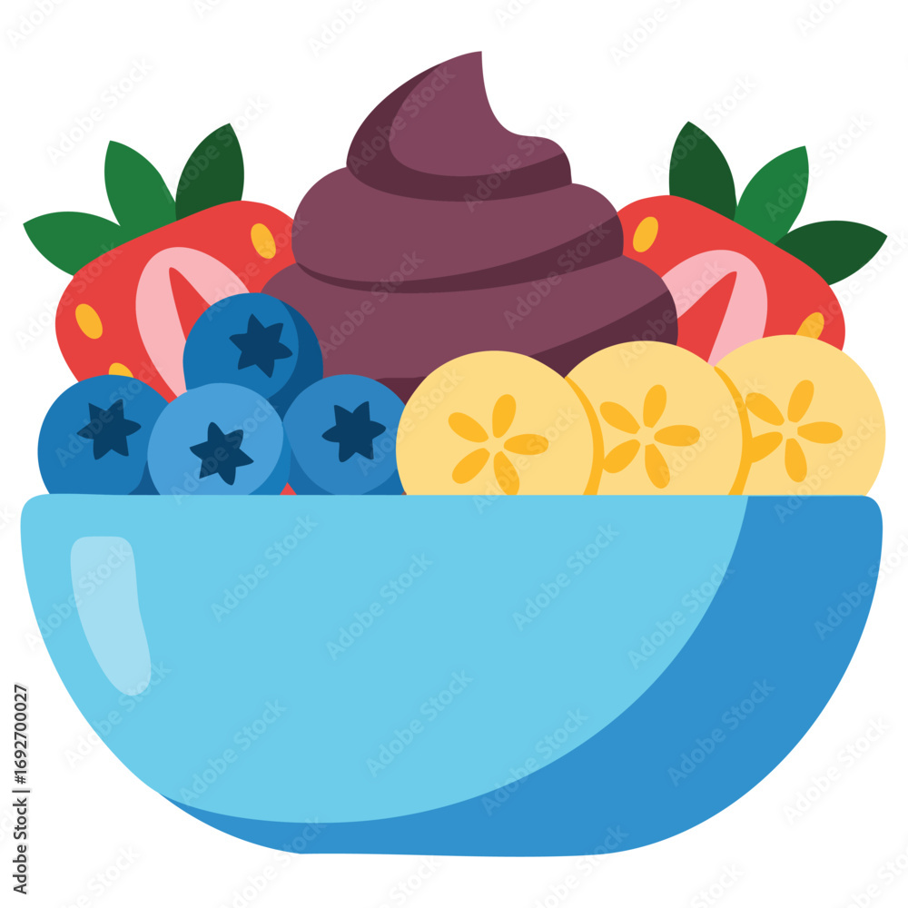 Fototapeta premium Bowl of acai berry healthy food isolated vector illustration on white background