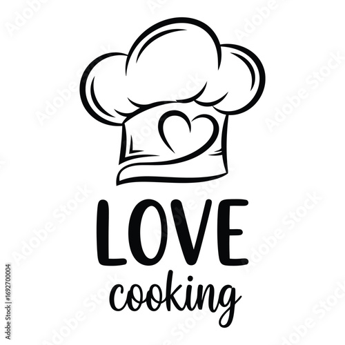 Vector art of chefs hat with a heart and the words love cooking