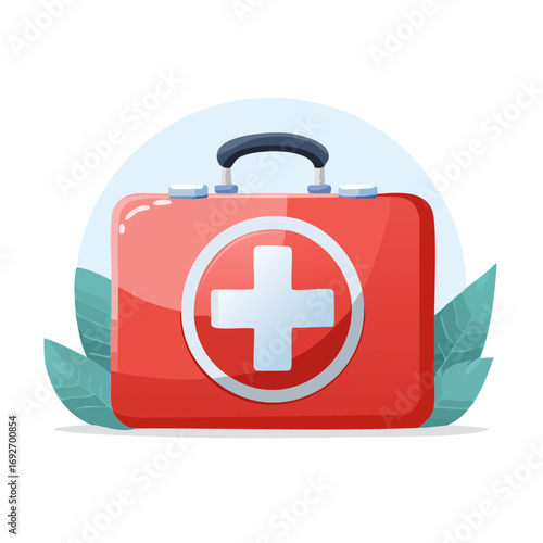 Cartoon Style Red First Aid Kit Bag Isolated Illustration