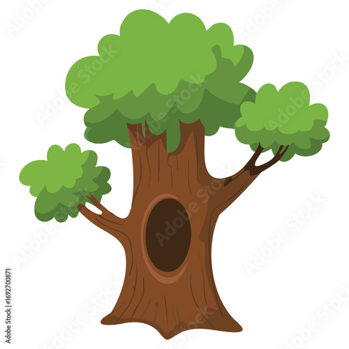 Tree with hollow hole isolated vector illustration on white background
