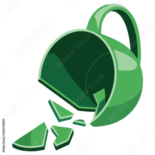 Broken cup brown mug isolated vector illustration on white background