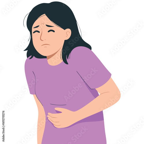Female with abdominal discomfort isolated vector illustration on white background