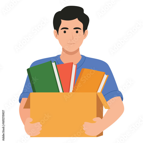 Man stressed being fired holding box isolated vector illustration on white background
