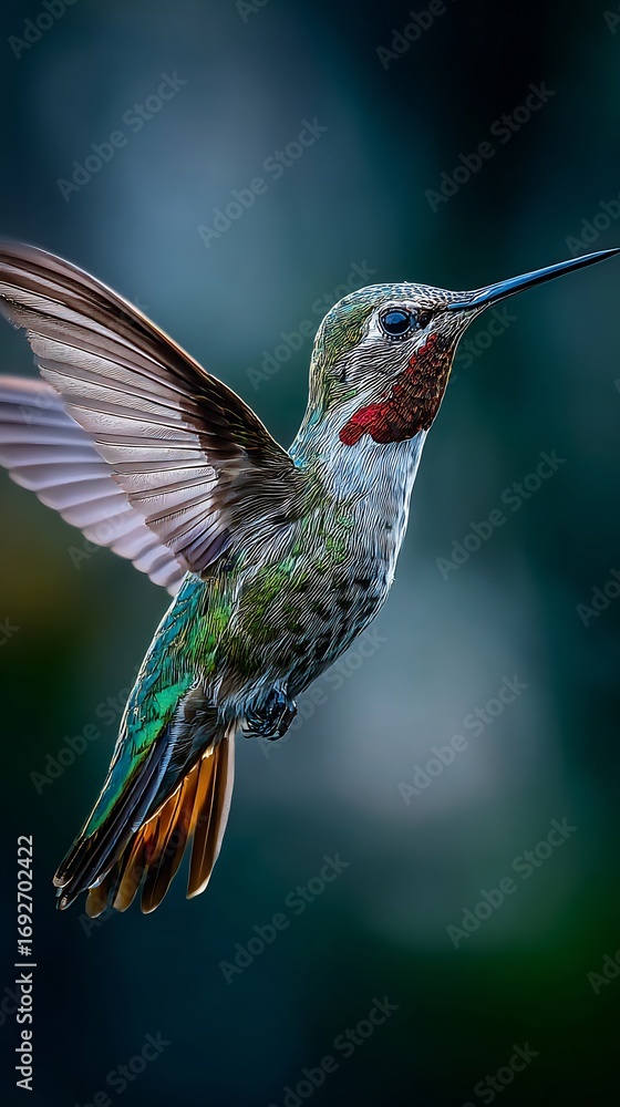 Obraz premium Hyper detailed hummingbird motion blur effect wings vibrating rapidly with macro wildlife realism