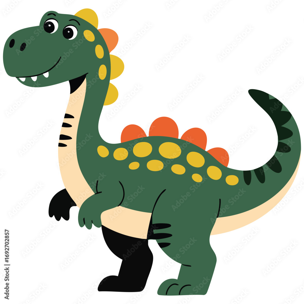 Obraz premium Colorful hand drawn cartoon dinosaur isolated vector illustration on white background