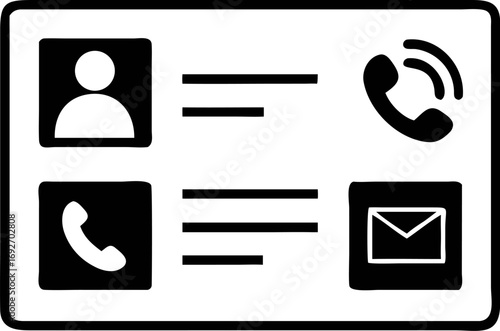 Modern digital contact information panel showcasing user profile, telephone call, and email message icons for versatile communication solutions