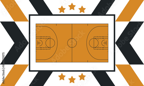 Basketball Court. Basketball design. Street sport art. Game Day. Basketball playoff. Final games. Team championship. Ball for Basketball. Sport creative poster. Modern graphic. Vector wallpaper