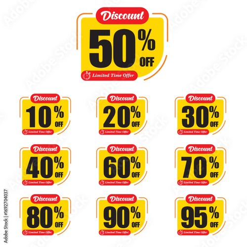 Discount Sale Labels Set – 10% to 95% Off Limited Time Offer Badges