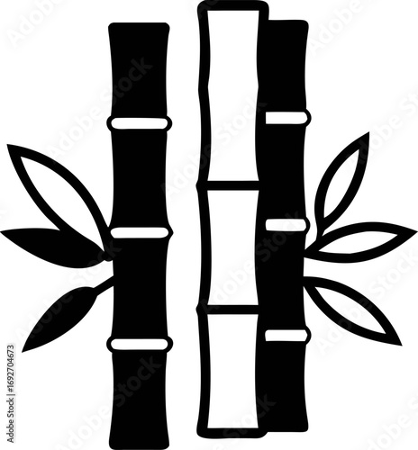 Monochrome bamboo shoot graphic design element. Isolated silhouette of Asian tropical plant stalks with leaves vector art (862).eps