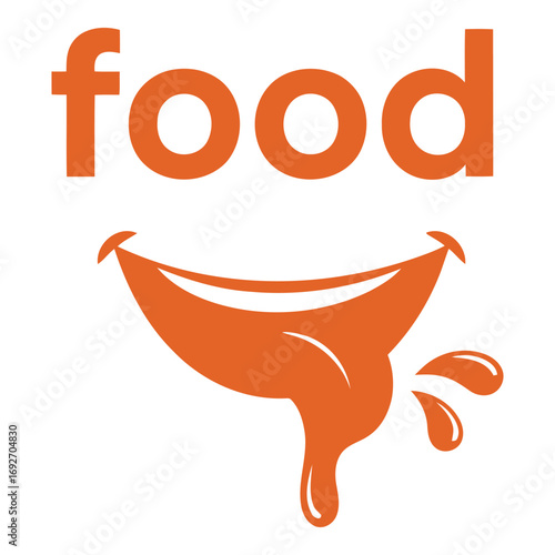 Vector art of the word food with a dripping mouth and tongue