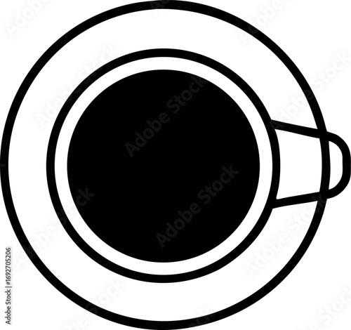 Minimalist top-down vector illustration of a coffee cup and saucer, a clean line art graphic perfect for modern design and beverage icons