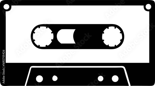 Vintage Cassette Tape Retro Music Icon, Analog Audio, 80s Nostalgia, Black and White Design, Ai (100)