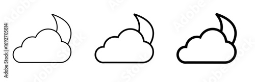 Vector art of three cloud and moon icons, perfect for weather apps, website elements, or educational materials about meteorology and nature