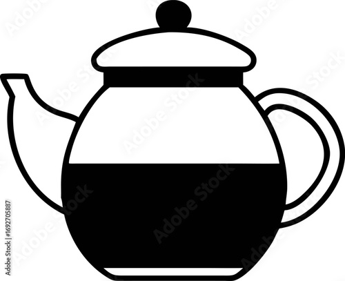 Minimalist teapot icon with a bold outline, a simple black and white vector illustration of a classic beverage pot for tea time