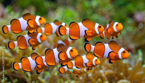 School of clownfish in an aquarium