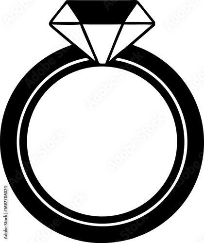 Minimalist black and white vector illustration of a classic diamond ring, symbolizing eternal love, luxury, and commitment for special occasions