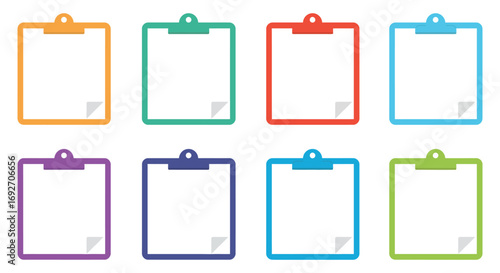 colorful clipboards arranged neatly in two rows