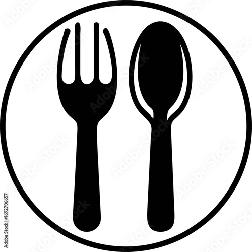 Elegant Cutlery Icon A Simple Silhouette of Fork and Spoon within a Circle for Culinary Designs and Restaurant Branding
