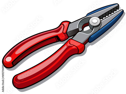 A high-quality vector illustration of a pair of pliers with red rubber grips, isolated on a white background