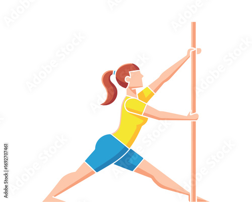 Vector illustration of woman stretching against a pole