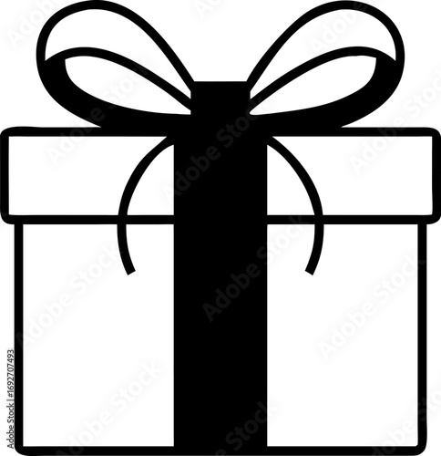 Simple graphic illustration of a neatly wrapped present box with a decorative bow, perfect for celebrating special occasions and thoughtful gift-giving