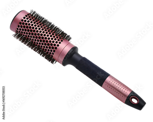 Professional rose gold ceramic round hair brush for styling and blow drying isolated on transparent background