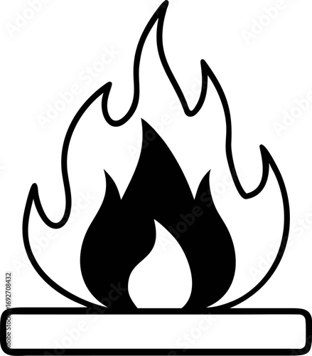 Simple black and white vector graphic illustrating a stylized burning flame, denoting flammability, heat, and potential danger warning symbol