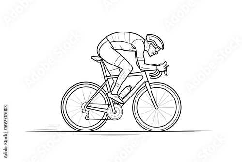 A vector illustration of a cyclist riding a bicycle, perfect for designs related to cycling races, sports competitions, and fitness training visuals.