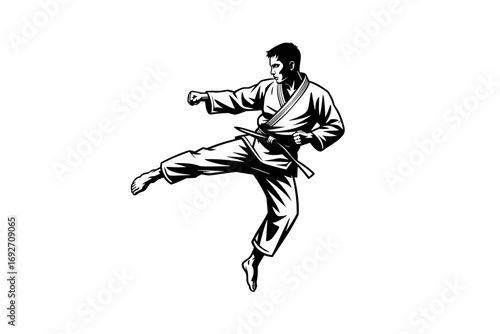 Karate martial arts fighter vector illustration, training and combat sports design element