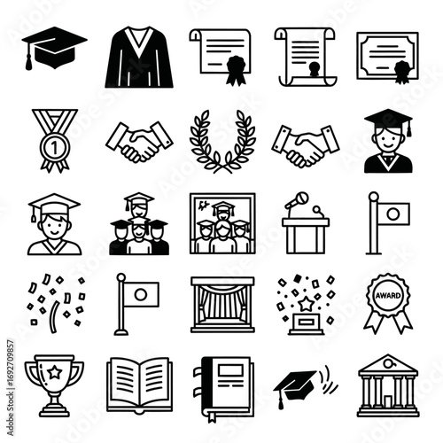 Iconic representations of educational achievements, graduation ceremonies, and career milestones, signifying dedication and success, perfect for celebrating life's triumphs