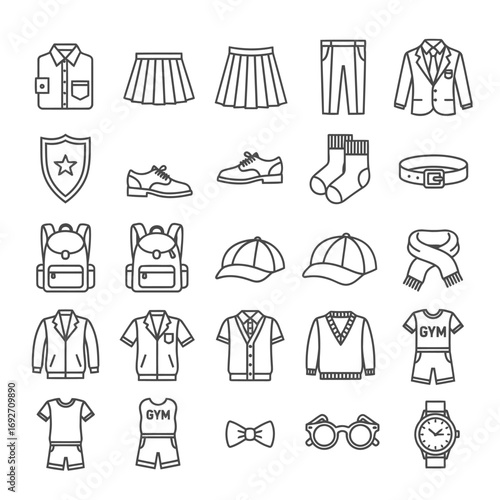 Essential student clothing and accessories, including school uniforms, casual wear, and diverse personal items for everyday learning and activities