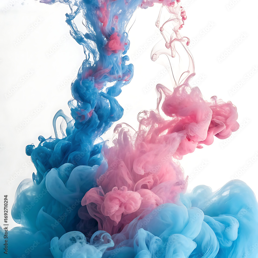 Obraz premium Blue Pink Ink Swirling Underwater Abstract Patterns