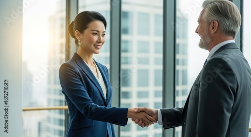 Wallpaper Mural Two business professionals shaking hands in an office setting. Torontodigital.ca