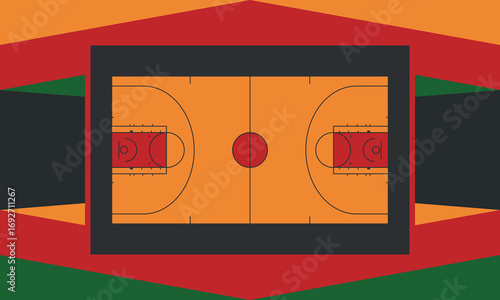 Basketball Court. Basketball design. Street sport art. Game Day. Basketball playoff. Final games. Team championship. Ball for Basketball. Sport creative poster. Modern graphic. Vector wallpaper