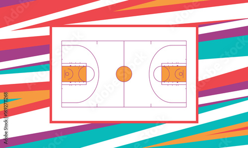 Basketball Court. Basketball design. Street sport art. Game Day. Basketball playoff. Final games. Team championship. Ball for Basketball. Sport creative poster. Modern graphic. Vector wallpaper
