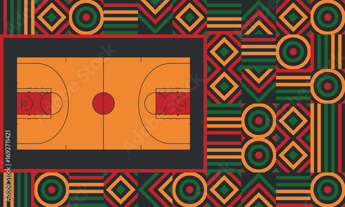 Basketball Court. Basketball design. Street sport art. Game Day. Basketball playoff. Final games. Team championship. Ball for Basketball. Sport creative poster. Modern graphic. Vector wallpaper