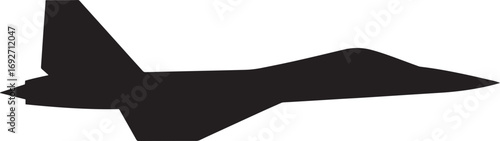 Stealth Jet in Flight A sleek, stealthy jet flying with minimal visibility, blending into the sky. full length silhouette black vector illustration