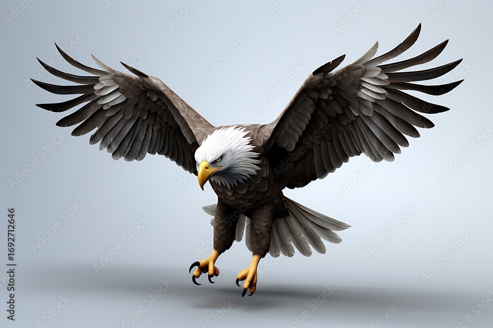 Fototapeta premium Majestic eagle soaring gracefully with outstretched wings against a soft gradient background (1)