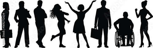 Diverse business people silhouettes, professional group, corporate team, inclusion and diversity, success, teamwork, leadership, confident men women, business culture.