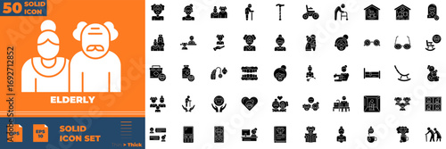 Elderly Solid Icon Set.