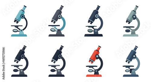 various microscopes displayed in different colors and styles