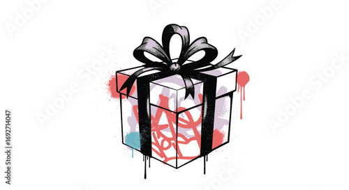 Artistic Gift Box Design with Vibrant Splatter Paint Elements Celebrating a Special Occasion