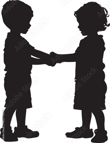 Collaborative Effort A black silhouette vector of a child handing or lifting an item to a classmate.