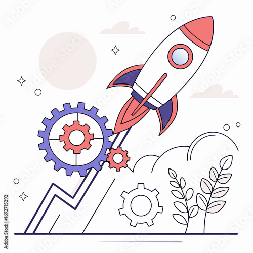 Rocket launch with gears and growth chart